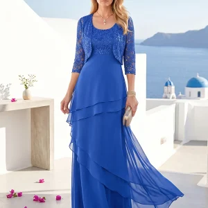 Robe de Soirée Fourreau/Colonne à Manches 3/4 avec Veste et Appliques