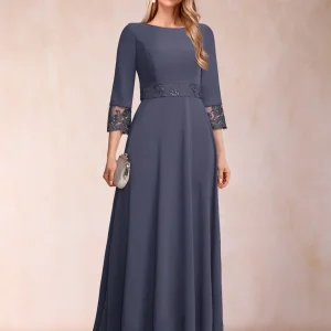Robe de Mère de la Mariée Coupe A-Line/Princesse, Manches 3/4 avec Ceinture