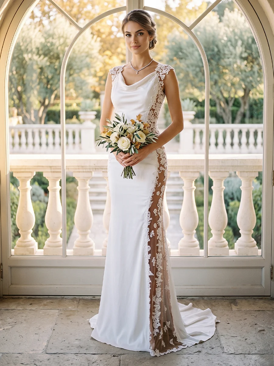 Robes de Mariée en Dentelle Sans Manches, Style Sirène/Trompette