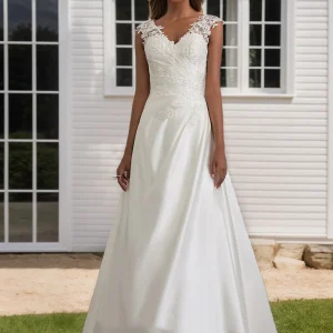 Robes de Mariée Trapèze/Princesse à Paillettes, Col en V, Sans Manches