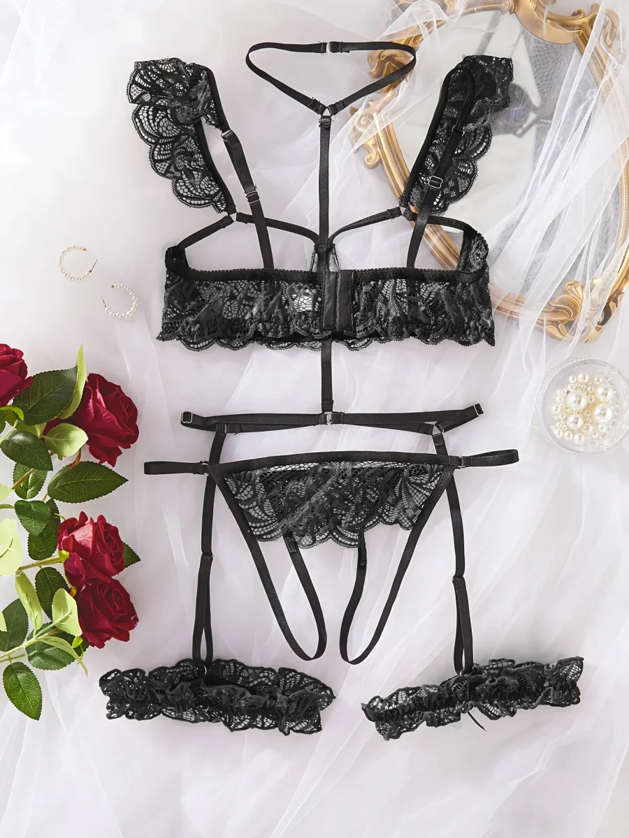 Ensemble de Lingerie en Dentelle avec Jarretières – Image 9