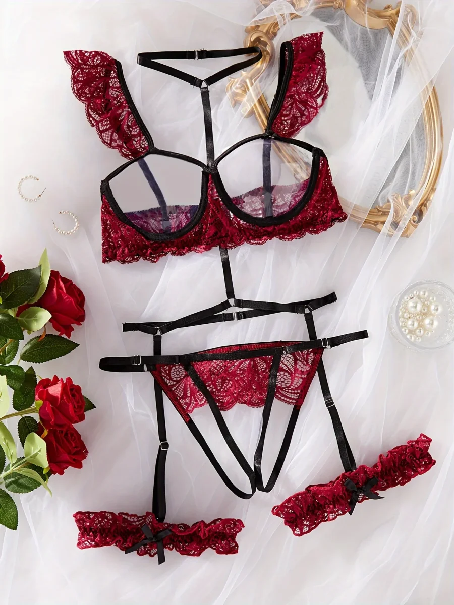 Ensemble de Lingerie en Dentelle avec Jarretières – Image 7