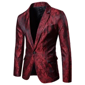 Veste de Soirée Imprimée à Un Bouton et Coupe Ajustée Pour Homme