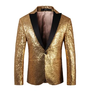 Veste de Soirée à Paillettes Pour Homme, Coupe Ajustée, Simple Boutonnage et Un Bouton