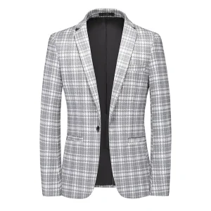Veste Classique Homme à Carreaux, Coupe Ajustée, Col à Cran, Un Bouton, Simple Poitrine