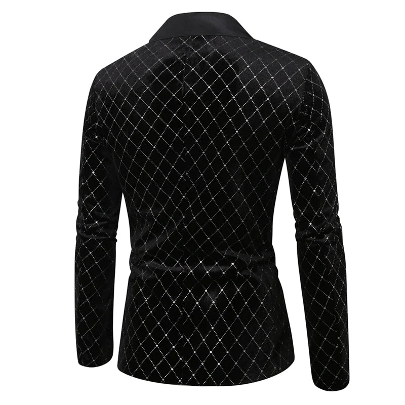 Veste de Fête pour Homme à Coupe Ajustée, Revers en Pointe, Un Bouton, Motif Diamant, Simple Poitrine – Image 3