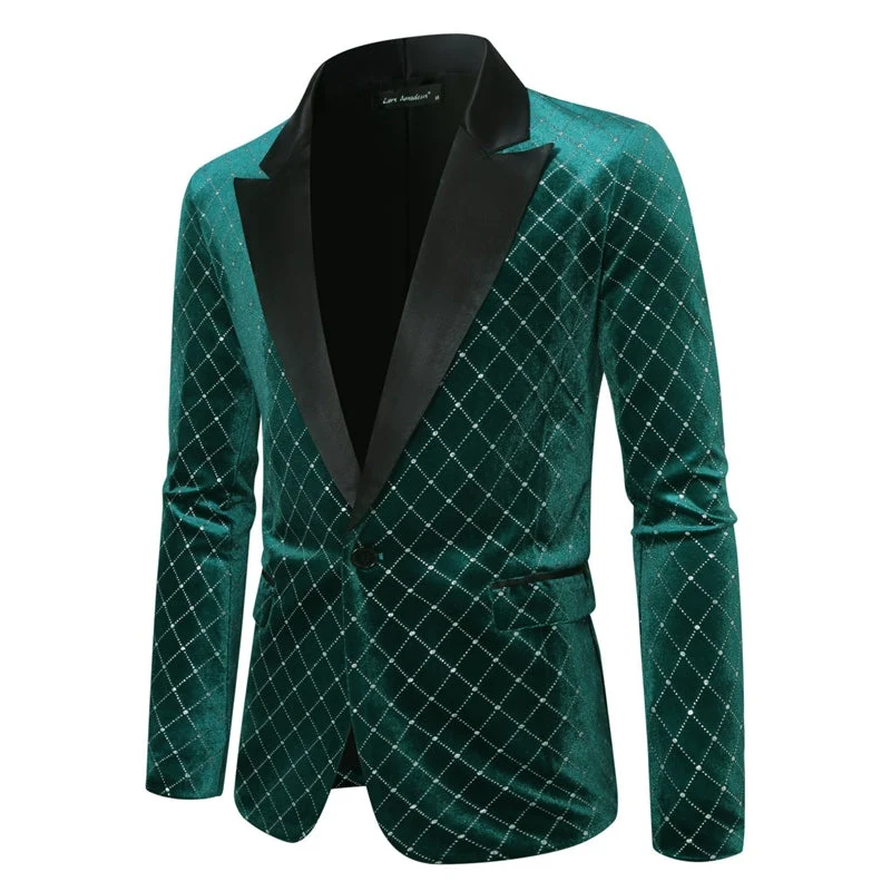 Veste de Fête pour Homme à Coupe Ajustée, Revers en Pointe, Un Bouton, Motif Diamant, Simple Poitrine – Image 4