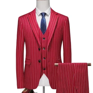 Costume de Mariage 3 Pièces à Rayures pour Hommes, Coupe Ajustée à 1 Bouton