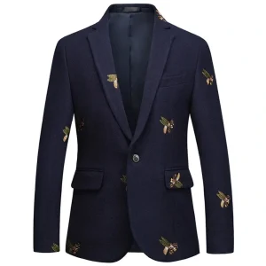 Veste de Soirée pour Homme avec Broderies, Coupe Ajustée, Revers à Crans & 1 Bouton