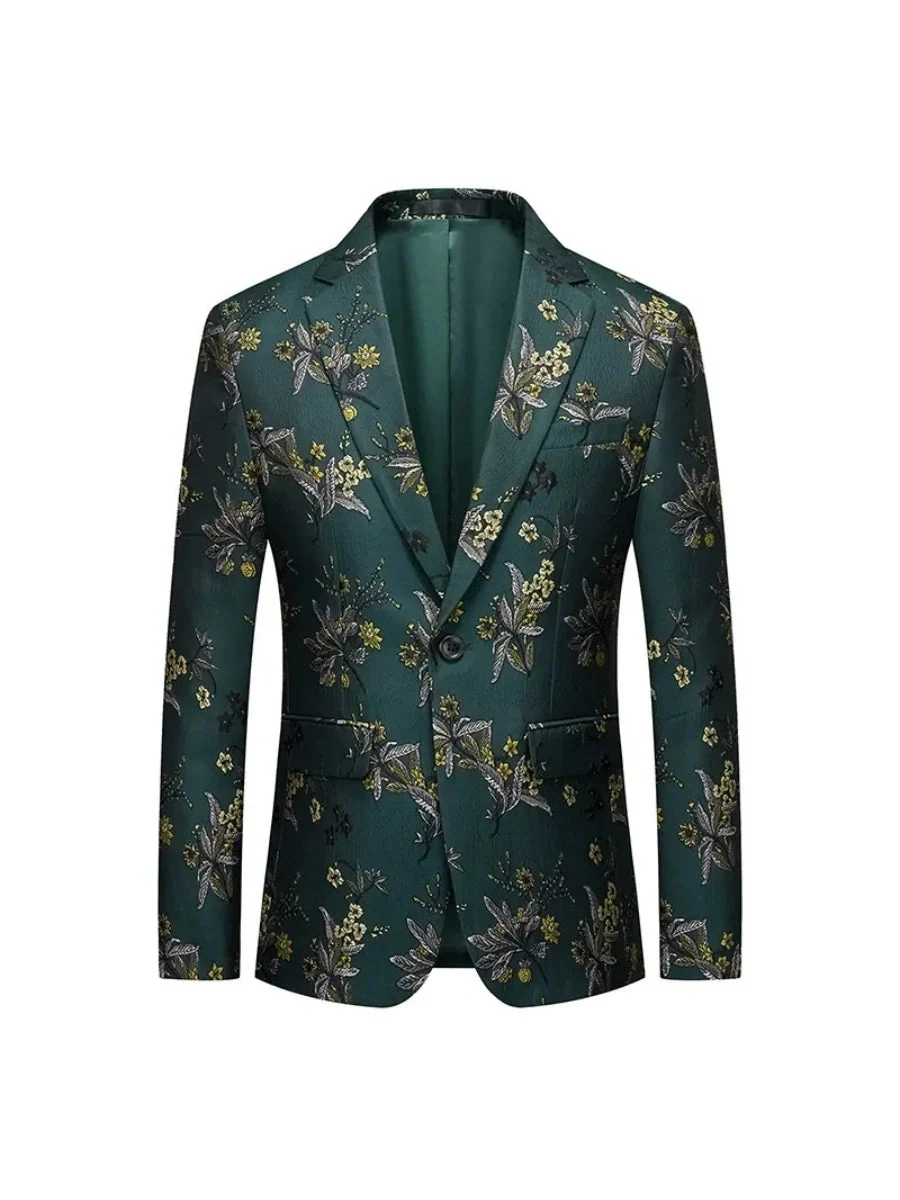 Veste de Soirée pour Homme avec Broderie Florale, Coupe Ajustée, Revers à Crans & 1 Bouton