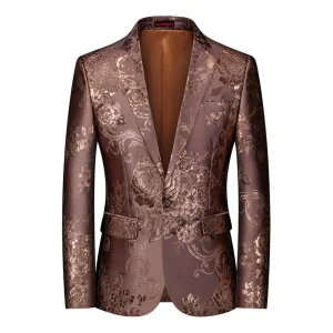 Veste de Soirée pour Homme à Imprimé Doré, Coupe Ajustée, Revers à Crans & 1 Bouton