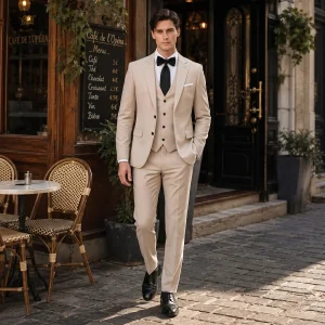 Costume de Mariage 3 Pièces pour Homme, Coupe Ajustée à 2 Boutons, Couleur Unie