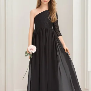 Robes de Demoiselled'Honneur Junior Asymétriques en Dentelle, Coupe A-Line/Princesse, à Une Épaule