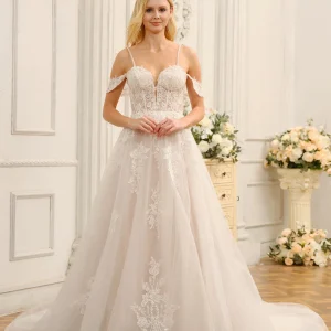 Robes de mariée longues en tulle, épaules dénudées, sans manches, avec appliques