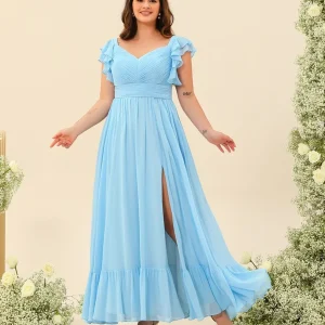 Robe de Demoiselle d'Honneur Grande Taille Sans Manches Coupe A-Line/Princess Longueur Cheville avec Volants