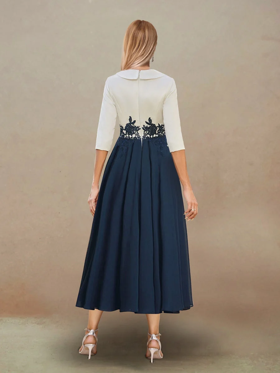 Robe de Soirée Trapèze/Princesse à Col En V et Manches Mi-Longues avec Appliques – Image 3
