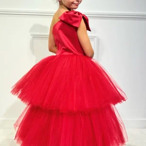 Amelia - Robe asymétrique en satin pour enfant avec traine en tulle