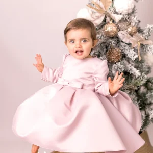 Ella - Robe élégante à manches longues pour fille en satin personnalisable pour baptême, mariage ou anniversaire