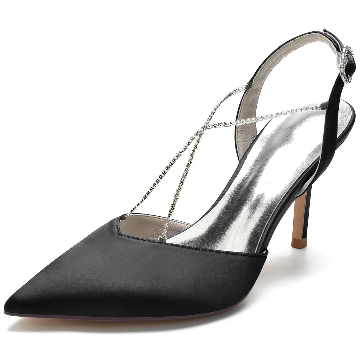 Chaussures de Mariage à Bout Fermé En Satin de Soie pour Femmes avec Bride à la Cheville et Strass à Talon Aiguille – Image 8