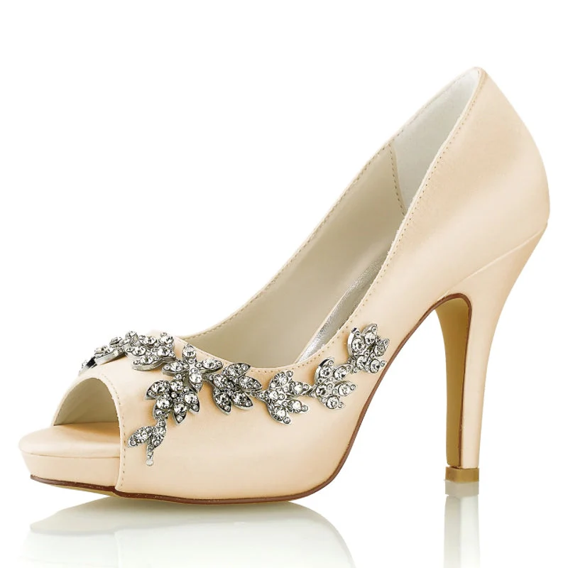 Chaussures de Soirée à Talon Aiguille et Bout Ouvert En Satin de Soie pour Femmes avec Strass – Image 9