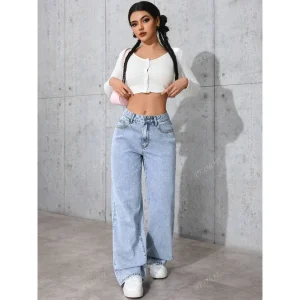 Jean femme taille haute droit – Style estival décontracté