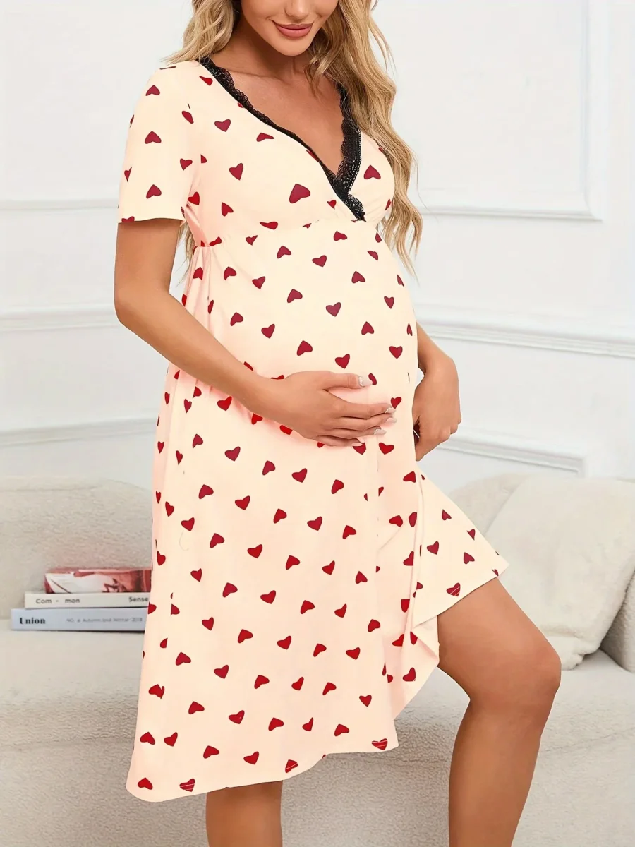 Chemise de Nuit pour Allaitement à Coeurs – Image 4