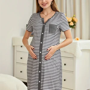 Chemise de Nuit pour Allaitement Boutonnée Devant